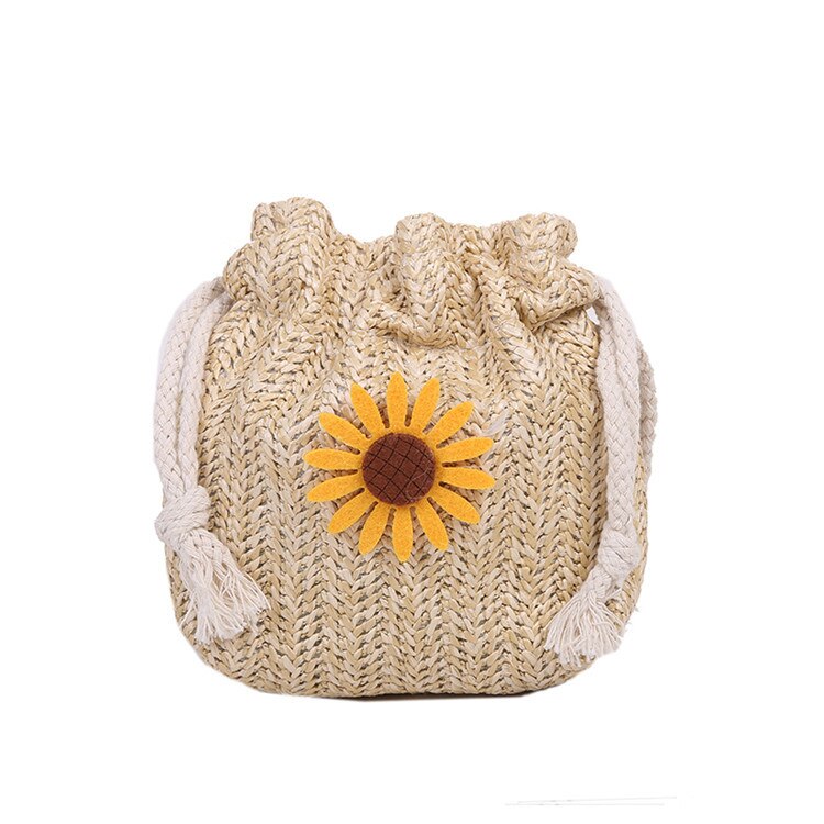 2020 Rattan intrecciato Borsa Rotonda Borsa A Tracolla Piccola Borse Da Spiaggia Delle Donne di proprietà di Paglia di girasole fatto a mano Del Messaggero Borsa con Tracolla: cachi