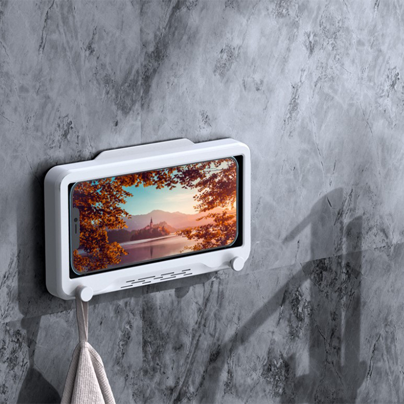 Telefoonhouder Badkamer Waterdicht Thuis Muur Telefoonhoesje Stand Box Zelfklevend Touchscreen Telefoon Shell Douche Afdichting Opslag: Black