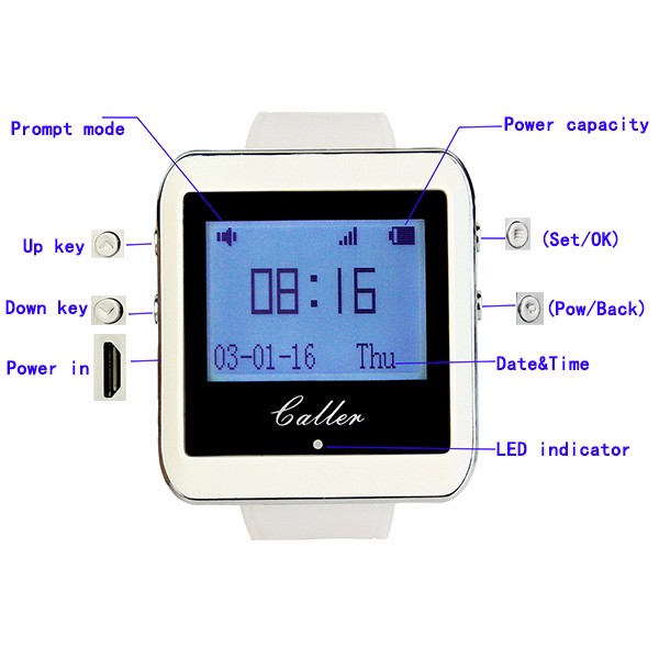 Reloj pulsera inalámbrico, receptor de comida rápida para restaurante, sistema de llamada de camarero, 999 canales, 433MHz, equipos de restaurantes