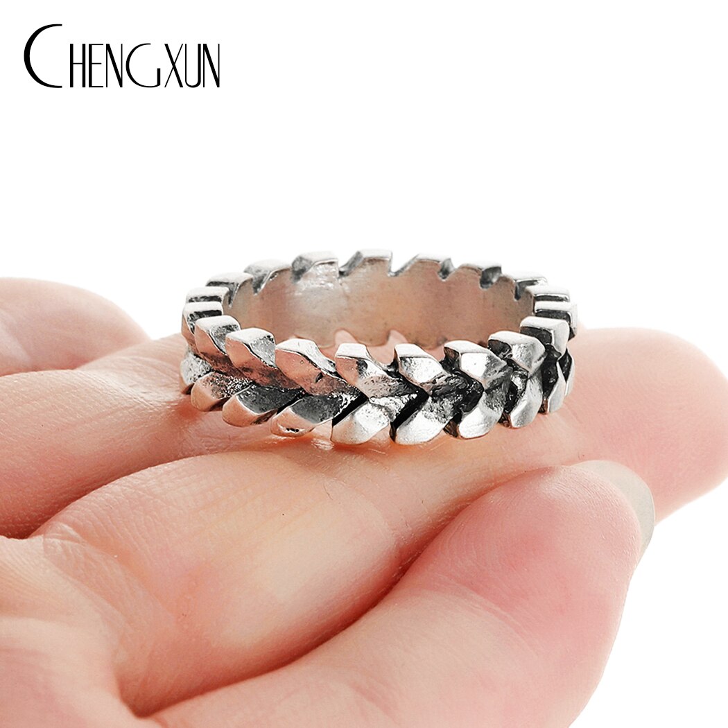 Chengxun Dragon Stijl Handgemaakte Antieke Zilveren Mannen Band Ring Punk Hip Hop Stapelbaar Biker Ring Mannelijke Vintage Mythologie Ring: 035