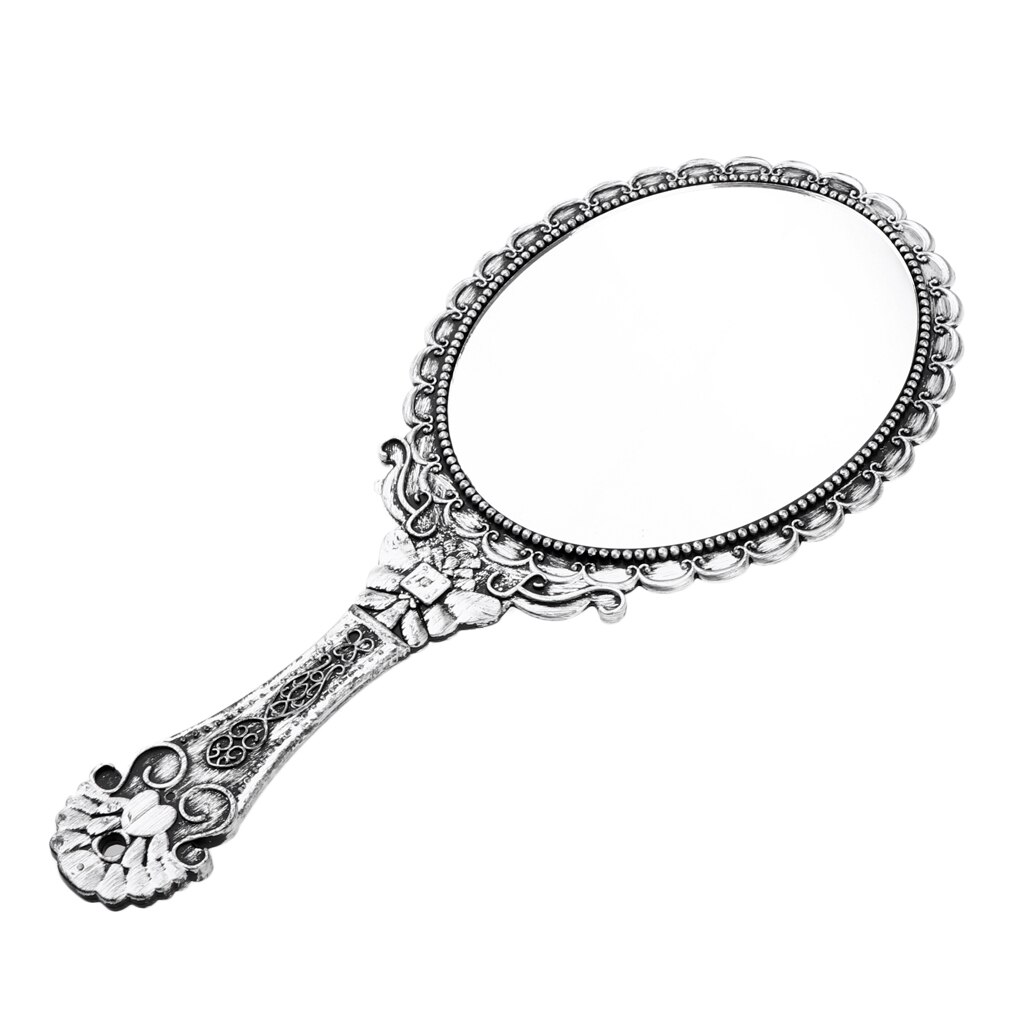 ANTIQUE HAND HELD MIRROR with Embossed Rose Pattern for Makeup, Oval