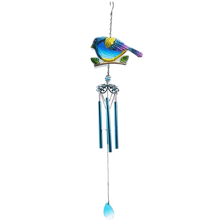 1PC Small Bird Garden Wind Chimes Portable Metal Glass Blue Red Pendants Suitable For Home Balcony Decorations: ZY000017-bluetube