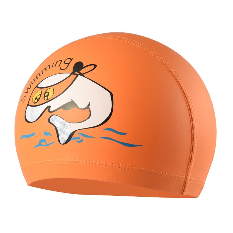 Cartoon Swimming Cap Boys Girls Kids PU Waterproof Water Swimming Caps Kids Swimming Pool Hats Colorful Diving Hat: orange