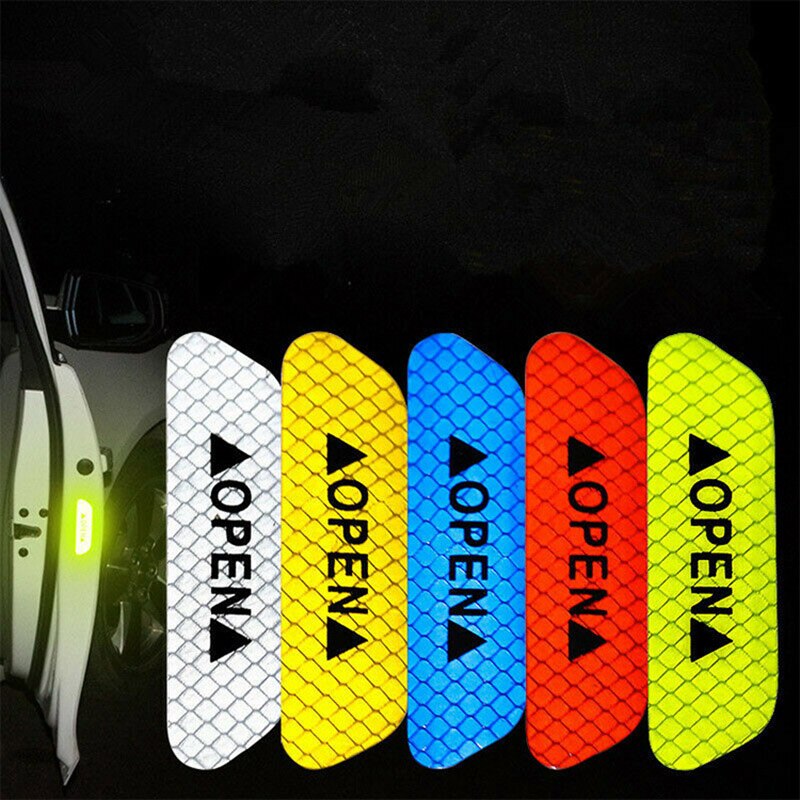 4Pcs/Set Car Door Stickers DIY Car OPEN Reflective Tape Warning Mark Reflective Open Notice Bicycle Accessories Exterior