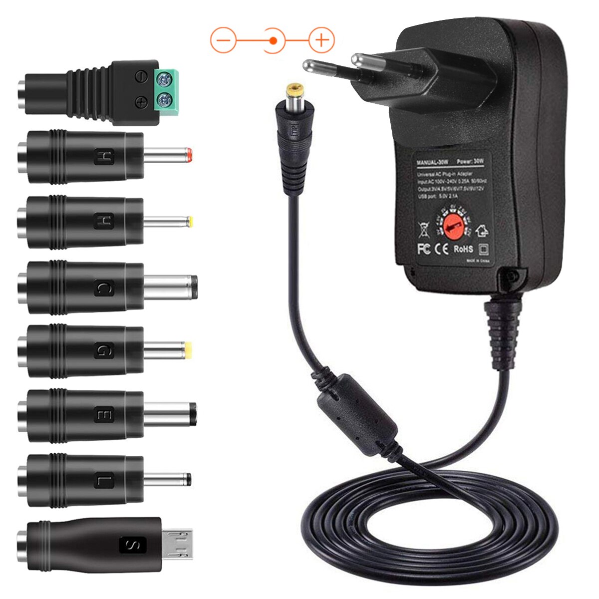 30W Universal Power Adapter 3V/4,5 V/5V/6V/7,5 V/9V/12V Multi Spannung Ladegerät Konverter Mit 8Pcs jack