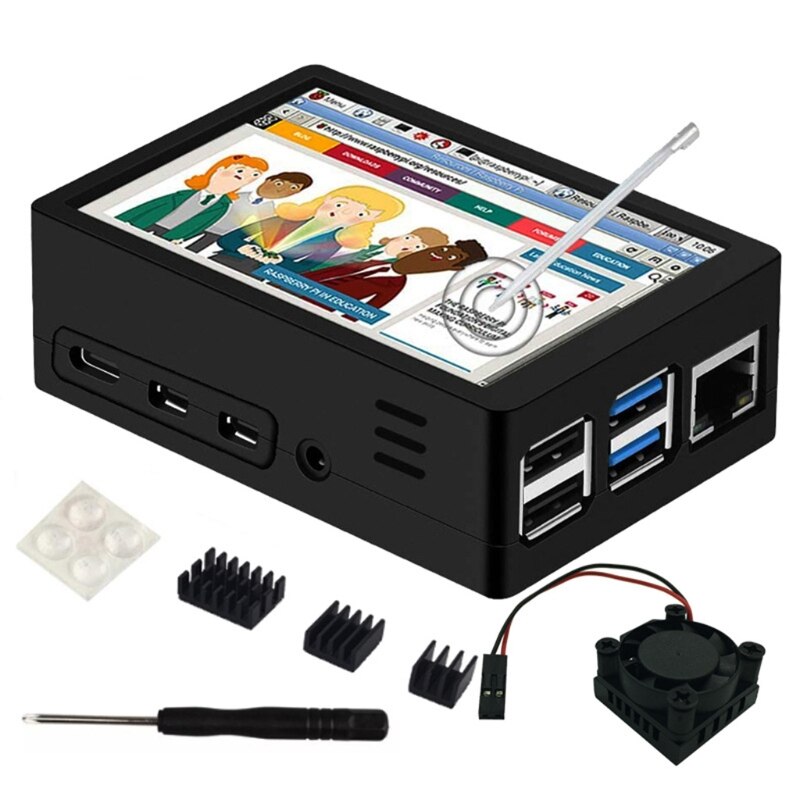Raspberry Pi 4 Touchscreen, 4 inch 60+fps 800x480 Resolution Raspberry Pi Touchscreen with Cooling Fan and Case