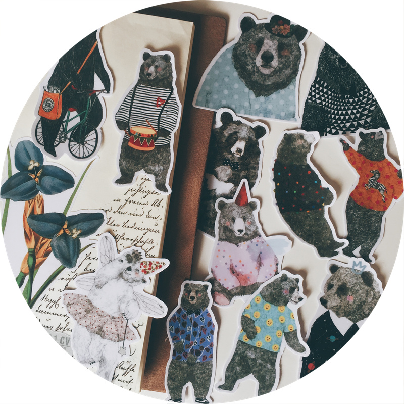 12Pcs/Pack Hand Draw Cute Bear Sticker DIY Craft Scrapbooking Album Junk Journal Happy Planner Decorative Stickers