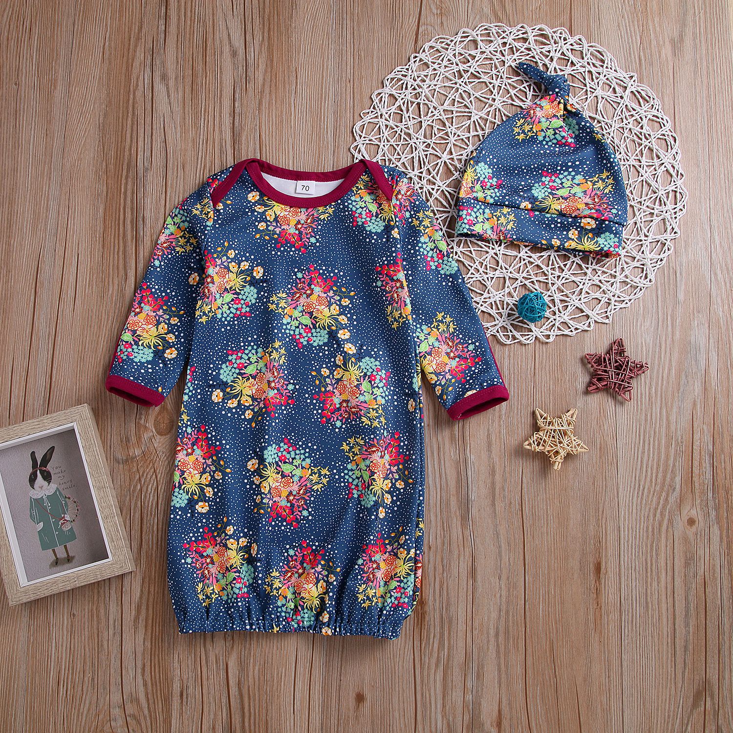 Kindje Toga Pasgeboren Baby Sleepers Pyjama Zuigeling Todder Lange Mouwen Bloemen Sleepsack met Hoofdband Herfst Winter