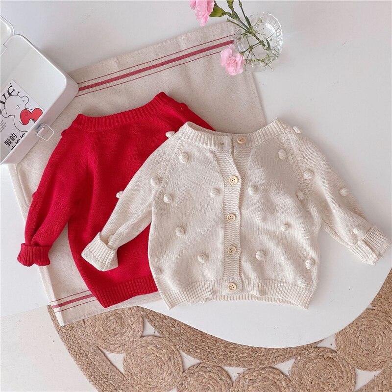 Baby Kids Clothes Girls Sweaters Autumn Cute Solid Knitted Coat for Girl 100% Cotton Long Sleeve Children's Clothing