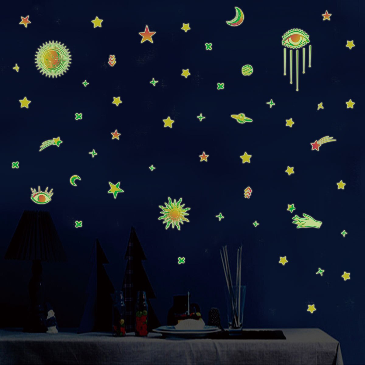 Luminous Wall Stickers Eyes Stars Lights Off Luminous Decorative Wallpaper 3D Energy Storage Fluorescent Lamp
