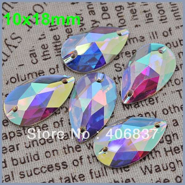 STRASS da Cucire Chicco 6pz con 2 fori 9x18 Cristallo trasparente bian