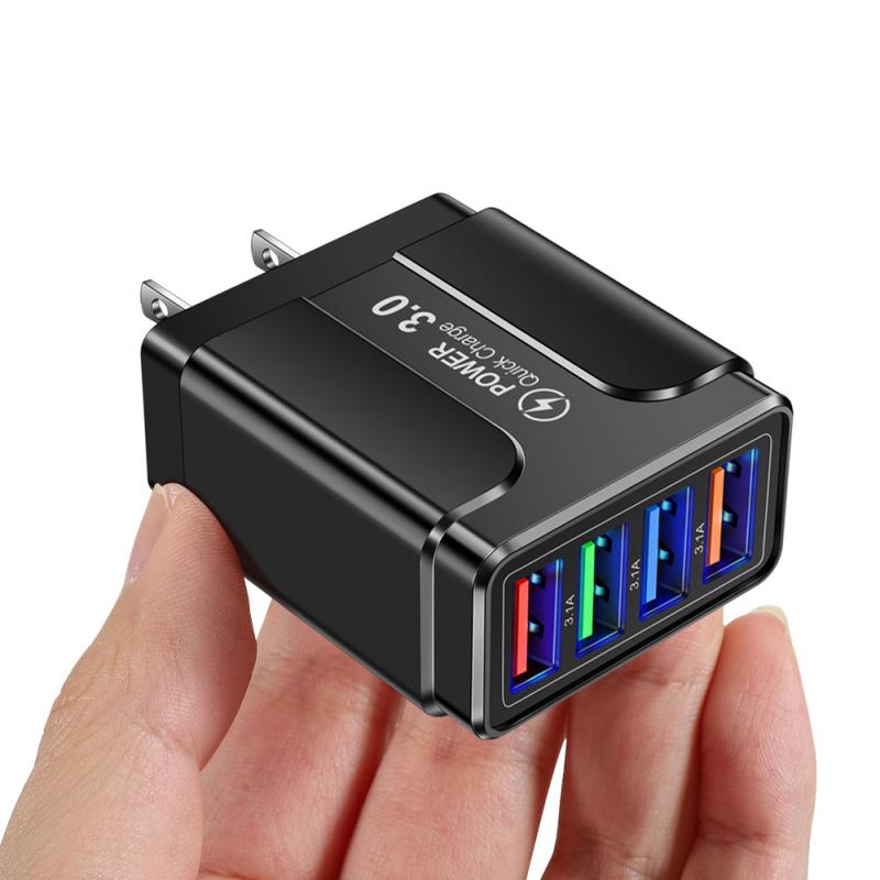 Mobiele Telefoon Reizen Opladen Hoofd Voor Iphone 12 Xiaomi Huawei Tablet Draagbare Eu/Us/Uk Plug 3.1A Vlinder 4 Usb Lader: black US