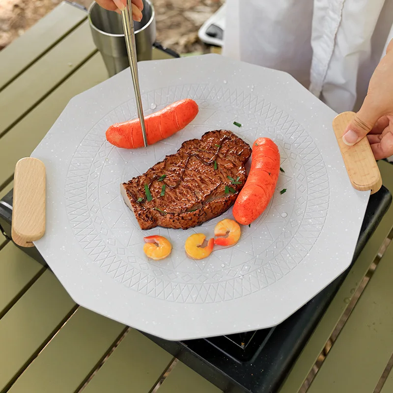Bærbar campinggrillpanne i koreansk stil, steinwok, gasskomfyr, induksjonskokeplate, kompatibel med utendørs kjøkkenutstyr
