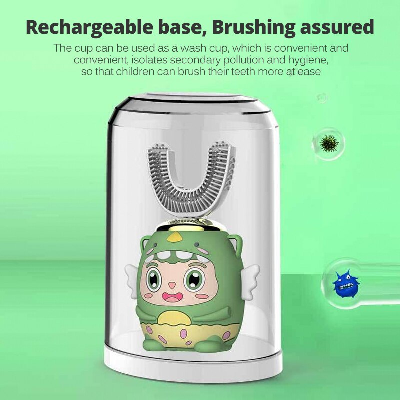 Kids Elektrische Tandenborstel Kinderen Automatische Oplaadbare 360 Graden Tandenborstel Ultrasone Zachte Siliconen Met Beschermhoes