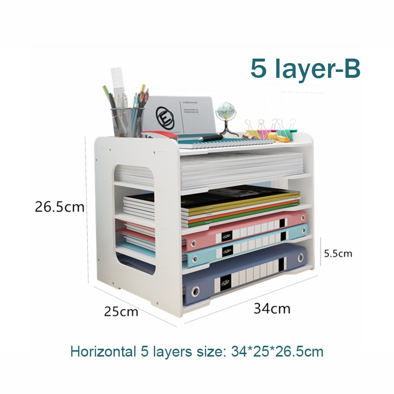 5 Layers Multifunction Document Trays File Papepr Letter Holder Stationery Storage Waterproof Desk Organizer Office Accessories: 5 layers of white B