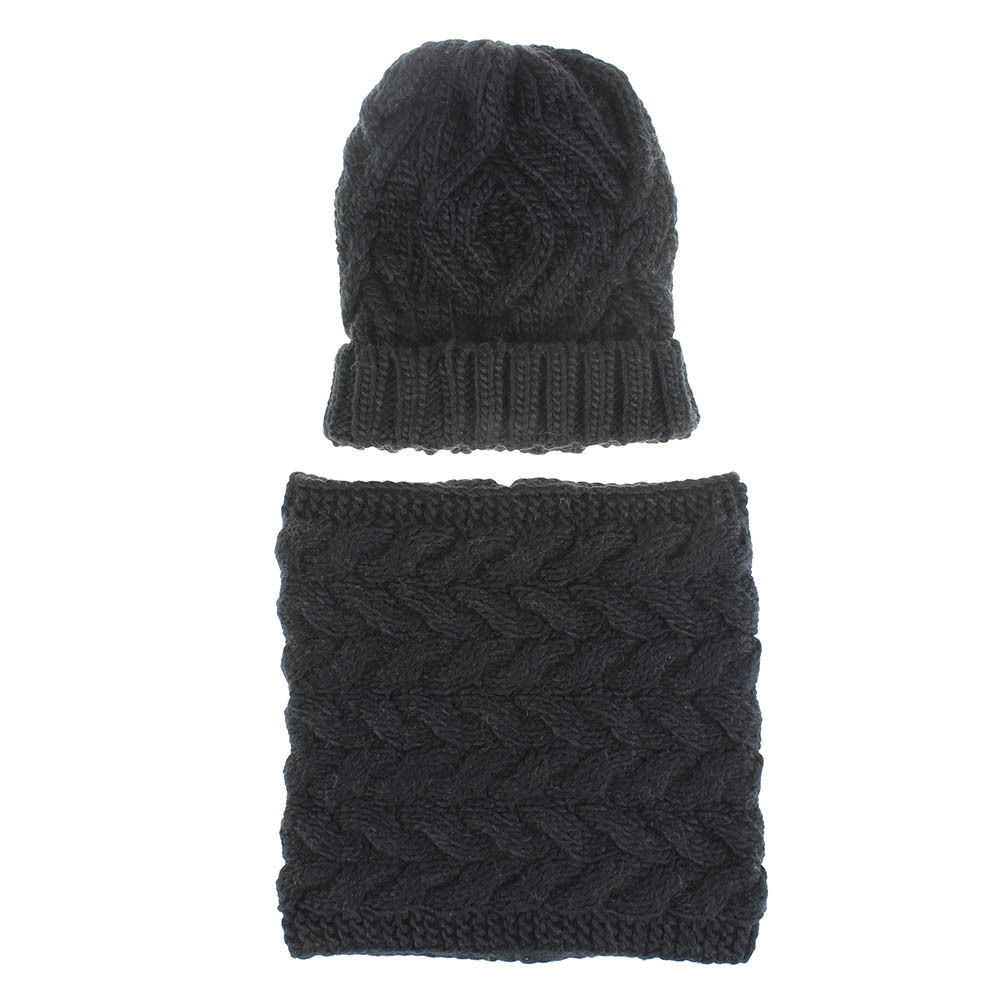 Wintersjaal muts set gebreide muts voor dames winter warme stretch gebreide muts volwassen outfit meisjes gebreide muts met sjaal  wh108d: Zwart