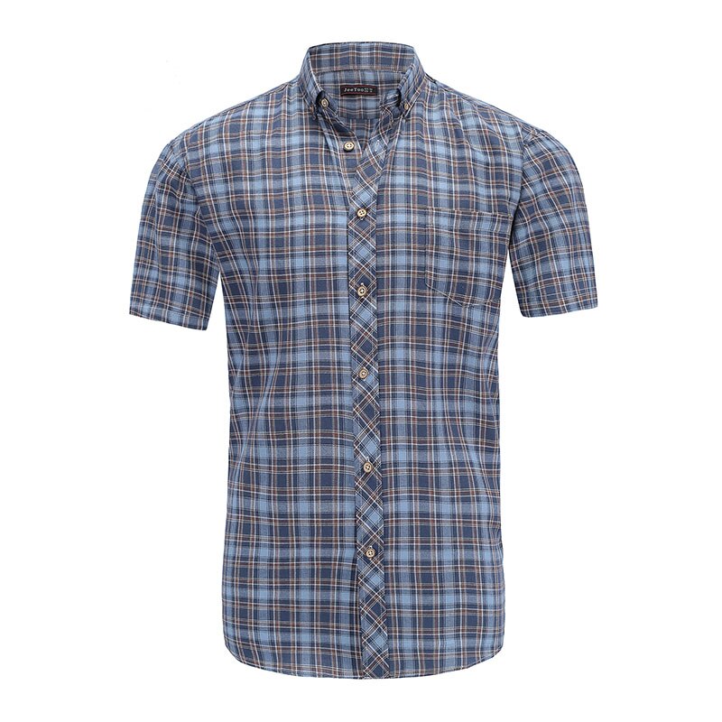 JeeToo – chemises à carreaux en coton pour hommes, , décontracté, Slim Fit, chemise à manches courtes, col rabattu, simple boutonnage, , été