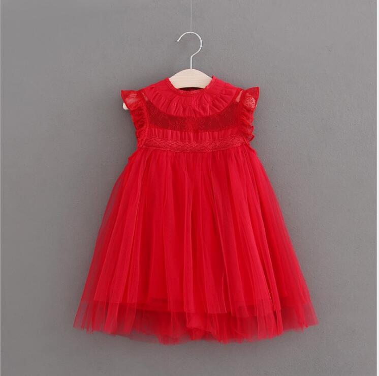 ¡Novedad del ! vestido verde tutú de encaje de verano para niñas, ropa encantadora sin mangas para niños, rojo/Verde/Beige/marrón: Rojo / 2T