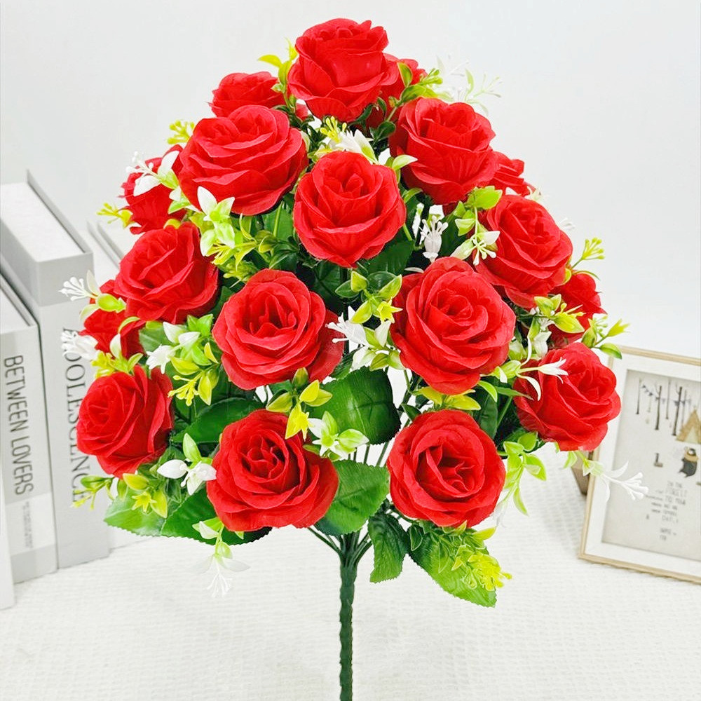 18 Heads Artificial Flowers Silk Rose Festival Home Table Decor Wedding Bridal Bouquet Outdoor Yard Garden Diy Artificial Flower: black