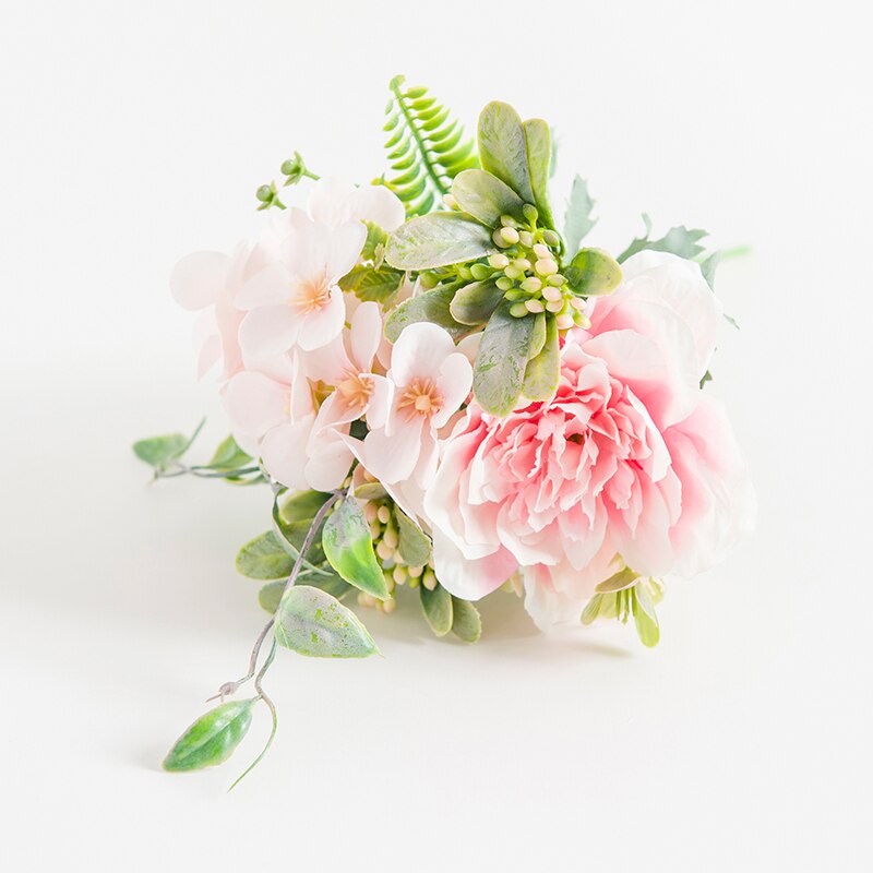 Pæon buket kunstige blomster silke rose juledekorationer til hjemmet diy efterår dekoration stueplante foto rekvisitter bryllup: Lyserød