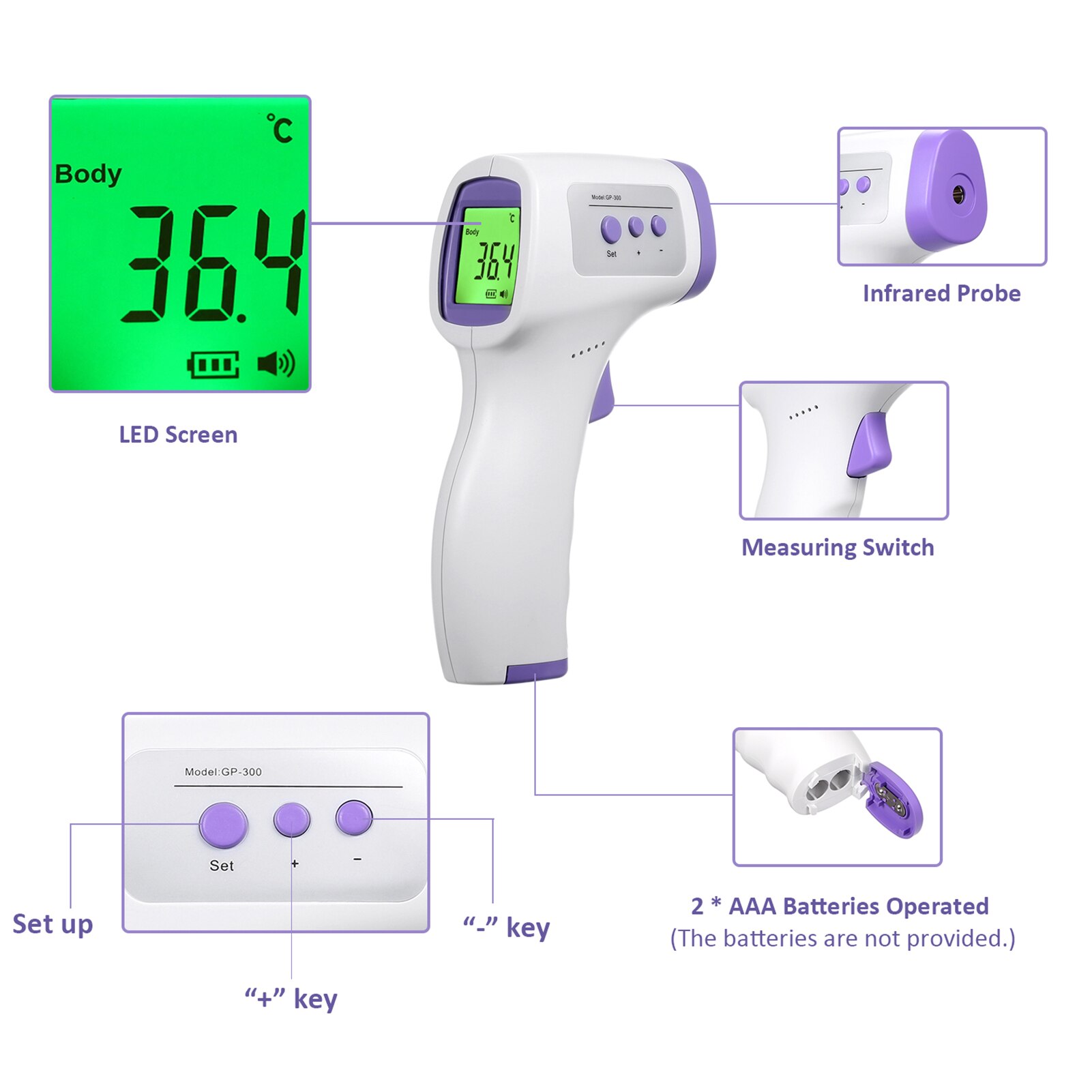 Non-contact IR Infrared Thermometer Forehead Body/ Object Thermometer Temperature Measurement LED DigitalDisplay for Baby Adults