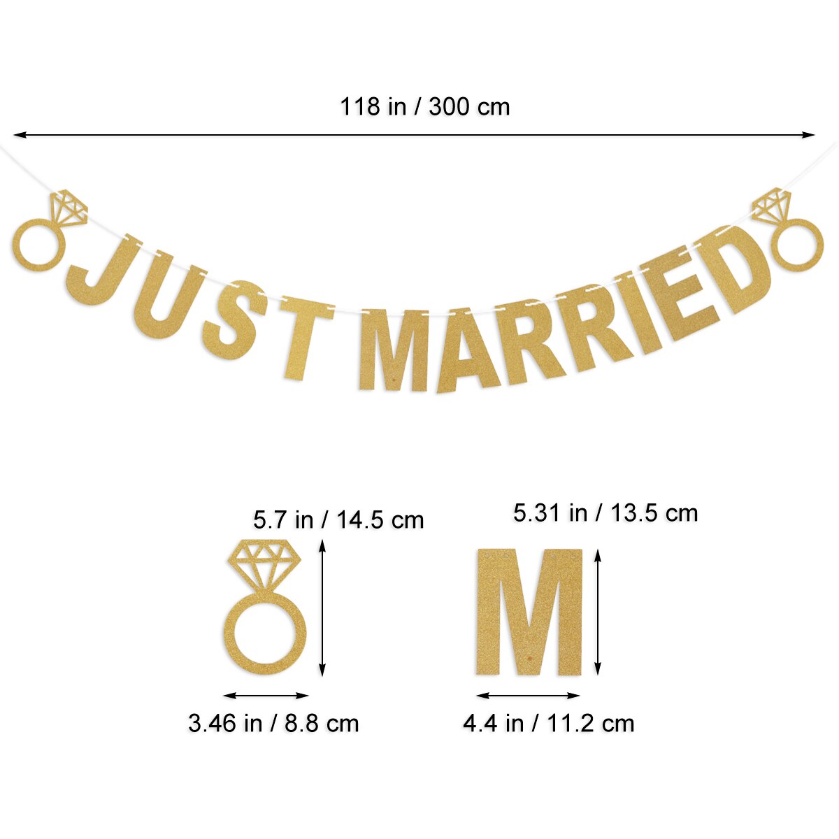 3 meter lige gift brev & ring glitter papir bannere bunting kranser fotoboks rekvisitter til bryllup dekoration
