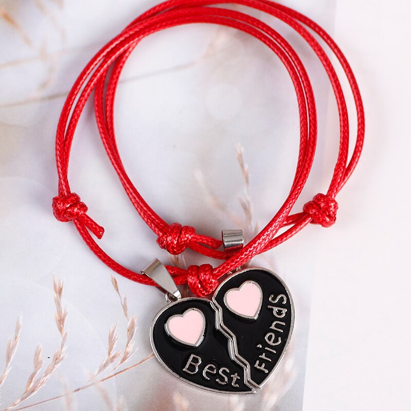2-piece Best Friend Bracelet Pink Heart Pendant Friendship Bracelets Jewelry Multi-color Optional Leather