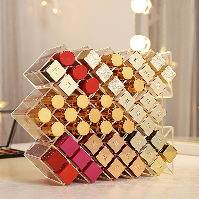 Stackable Lipstick Storage Box Transparent Makeup Organizer Acrylic Lipstick Display Stand High Capacity Trapezoid