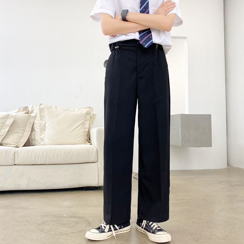 Koreaanse stijl pantalon heren effen kleur zakelijke casual broek heren streetwear rechte broek heren losse kostuumbroek: Zwart / Ik