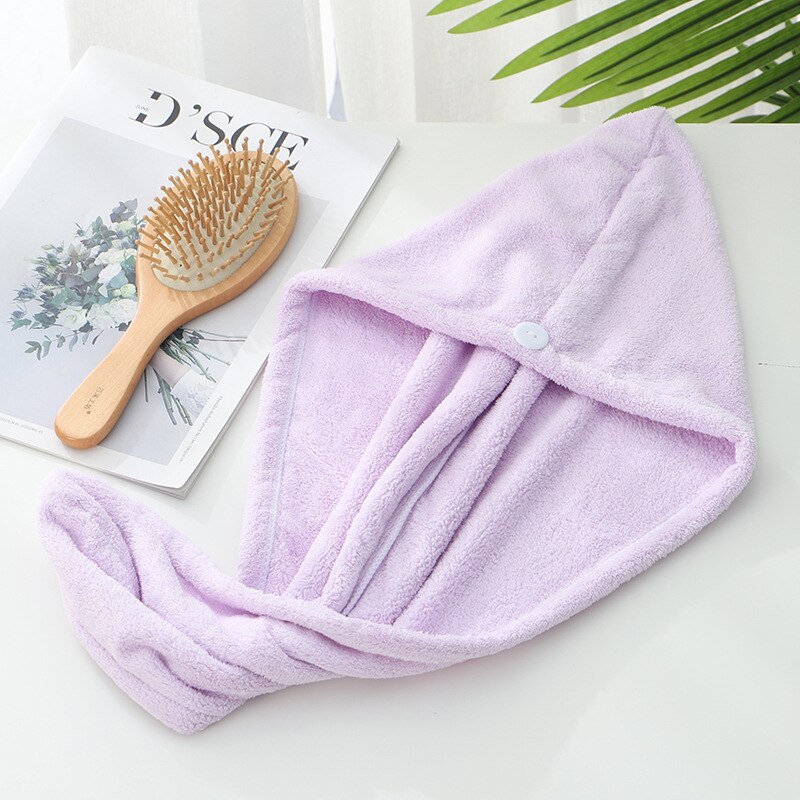 Dikker Quick-Droog Haar Handdoek Cap Hoed Meisje Haardrooginrichtingen Hoed Bad Hat Microfiber Effen Handdoek Cap Super absorptie Tulband: Light Purple