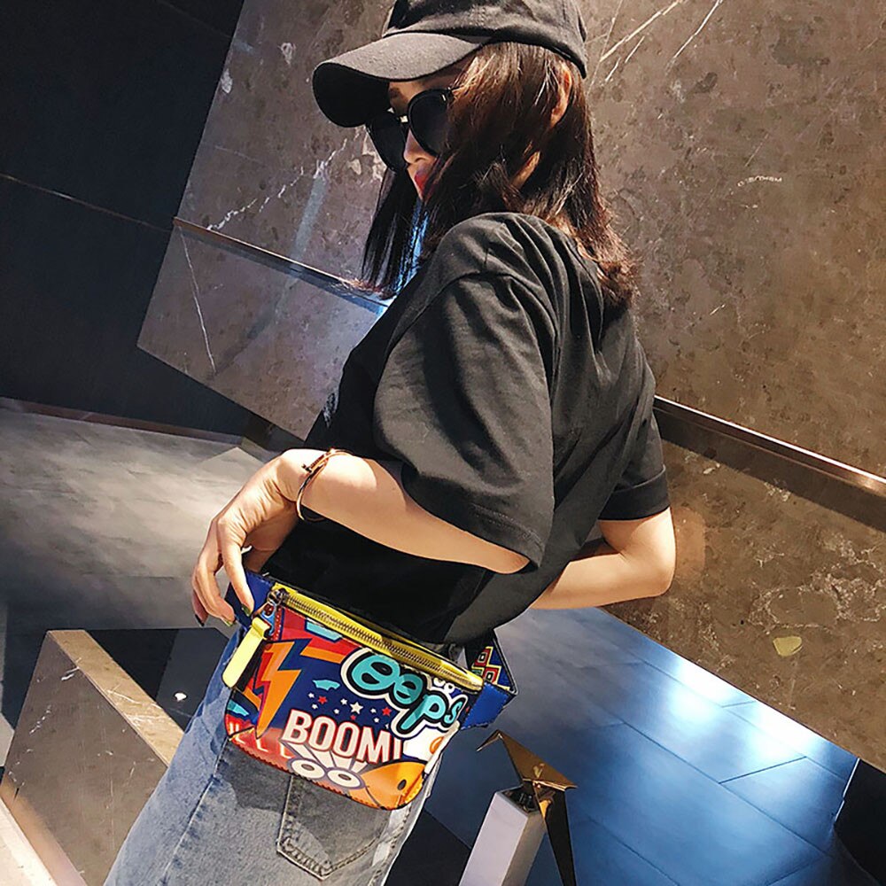 Vrouwen Borst Zak Kleurrijke Taille Verpakking Schoudertas Mode Graffiti Gedrukt Brede Schouderriem Messenger Bag Zipper Pouch