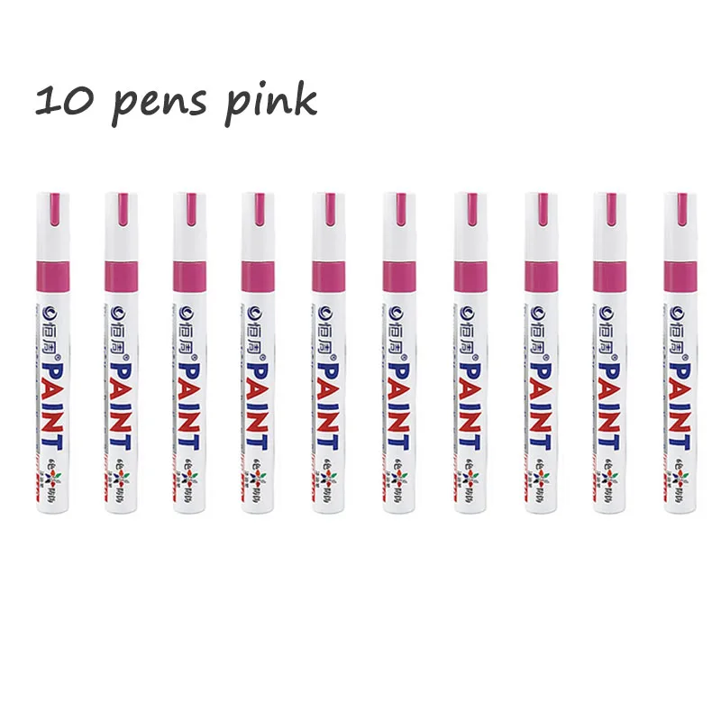 10 rotuladores permanentes, juego de marcadores de pintura de 12 colores, blanco, negro, azul, rojo, naranja, verde, azul, rosa, morado, café: Rojo