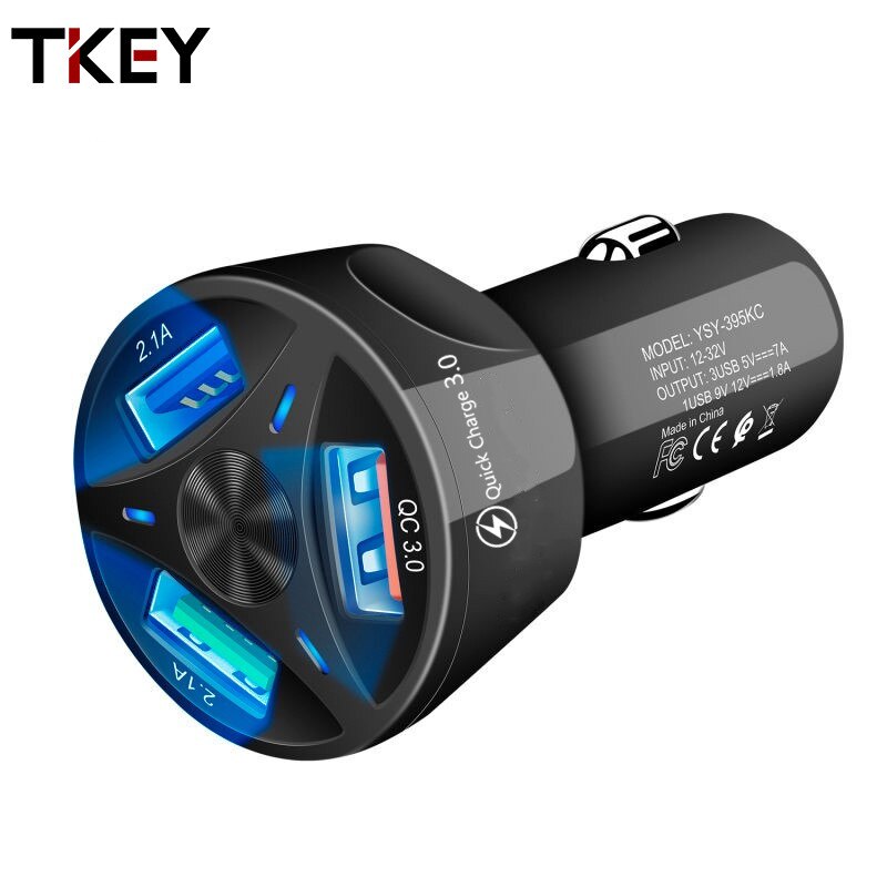 Cargador USB TKEY para coche de carga rápida 3,0 4,0 Universal 18W adaptador de teléfono móvil de 3 puertos de carga rápida para samsung s10 iphone 11 7