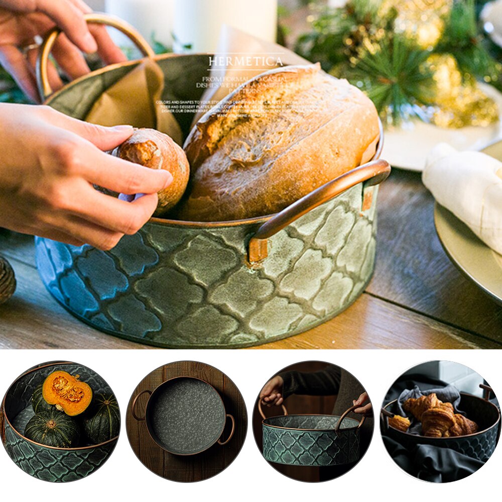 Vintage ancien fer forgé panier de rangement cuisine fruits pain panier fer pain plateau photographie accessoires pour la décoration intérieure 25*25*9cm