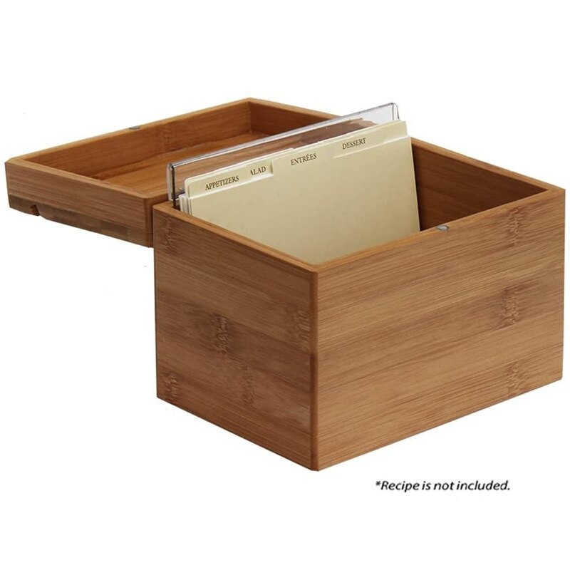 Bamboo Recipe Box Premium Kitchen Recipe Box for Organize and Store Recipes in the Kitchen