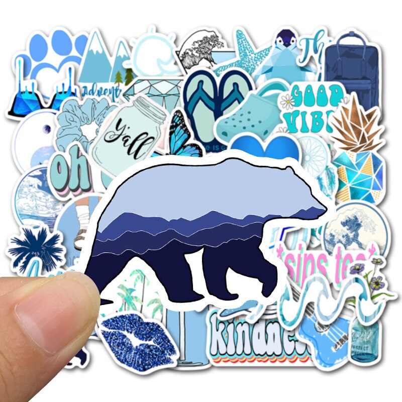 50pcs bleu INS Style Vsco autocollants étanche fille Graffiti autocollant pour bricolage voiture ordinateur portable guitare bagages Skateboard enfants décalcomanies jouet