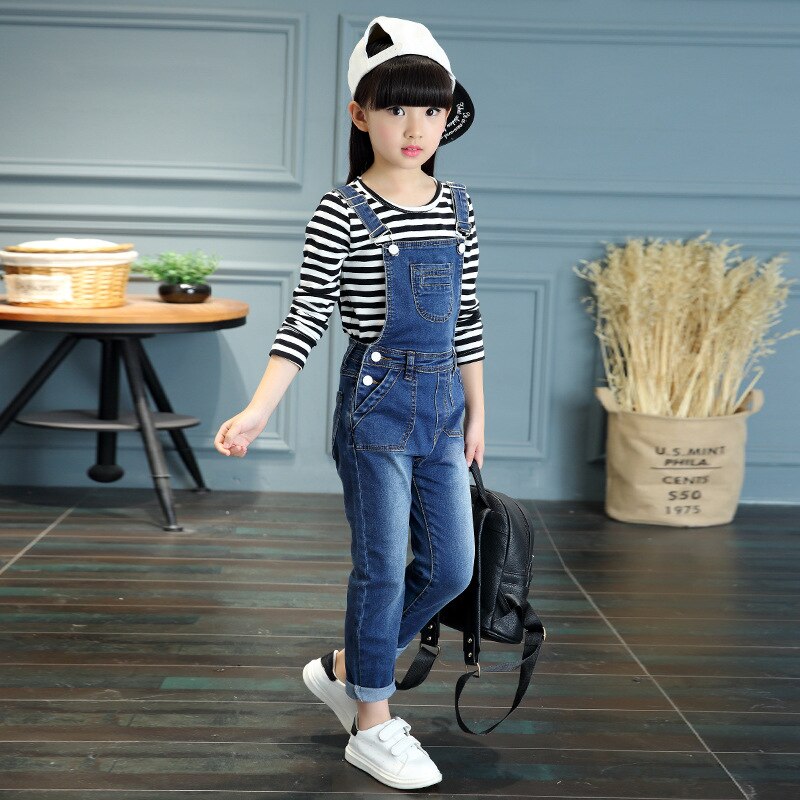 2020 outono crianças meninas denim macacão primavera calças jeans para meninas sólida criança macacão 8 10 12 anos adolescente menina macacão