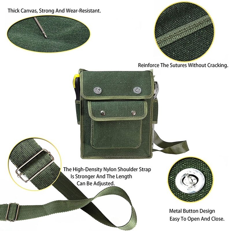 ! Canvas Tool Bag, Shoulder Strap Small Tool Pouch, Maintenance Lineman Garden Wrench Screwdriver Organizer Bag