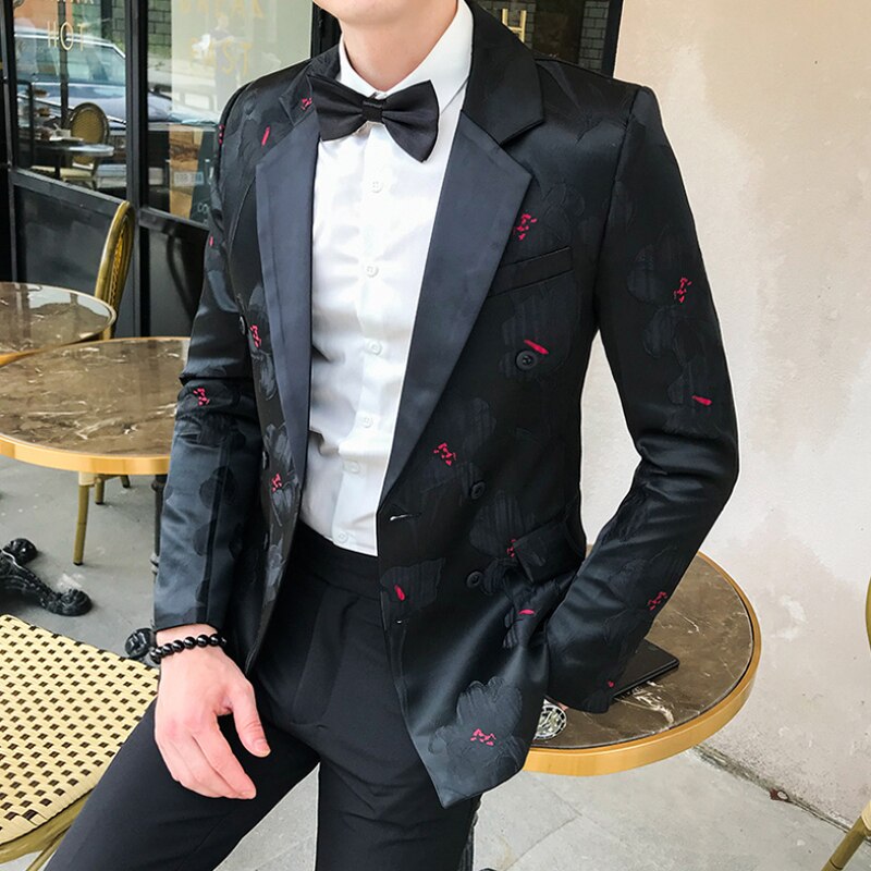 Trend mænds casual jakkesæt dobbeltradet blazer bryllupsfest mænd printet blazer