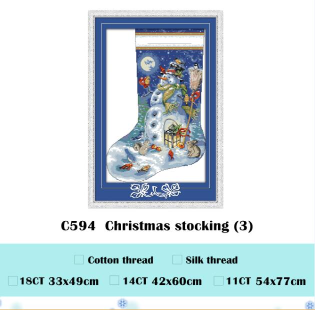 Christmas stocking (2) cross stitch kit DIY hand embroidery set craft handmade needlework: YELLOW / 11ct print canvas