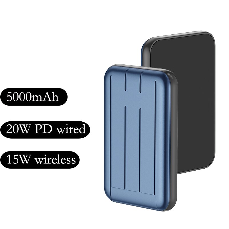 New20W Fast Magnetic Wireless Portable Charger For Magsafe Charger Power Bank For iphone 12 xaiomi Mobile Battery Large Capacity: 5000mAh 15W blue