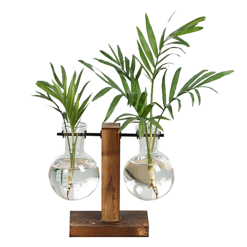 Hydroponic plante vaser vintage blomsterpotte gennemsigtig vase træramme glas bordplade planter hjem bonsai indretning: Type b