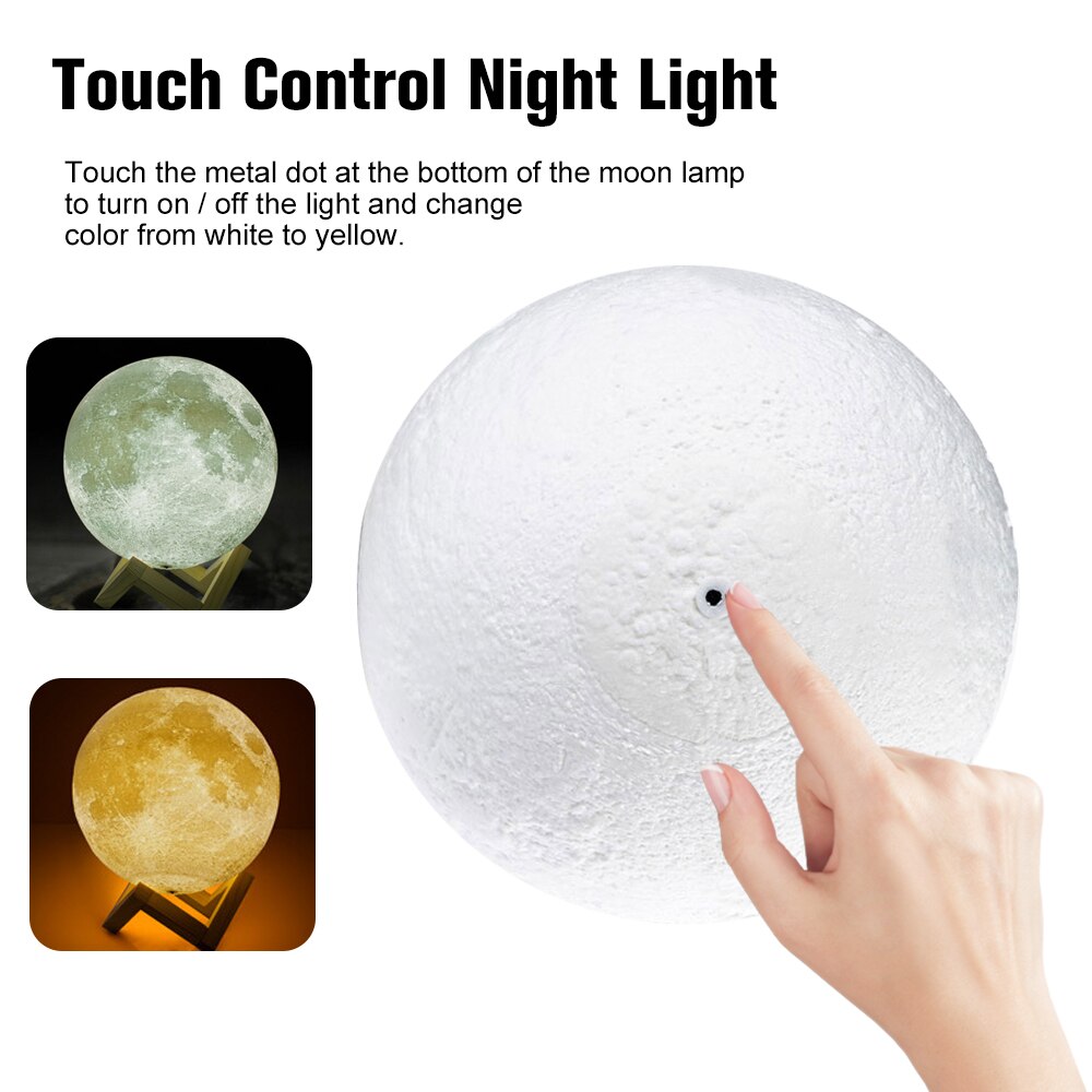 15cm/5.9in Moon Night Light 3D Printed Moon Globe Lamp 2 Colors Glowing Moon Lamp With Stand Dimmable Touch Control USB Charging: Default Title