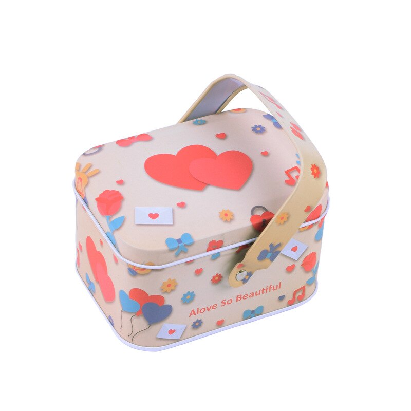 1Pc Metal Handle Storage Box Small Suitcase Organizer Case Sewing Kit Tinbox Candy Cookie Chocolate Packaging Wedding: As picture show 01