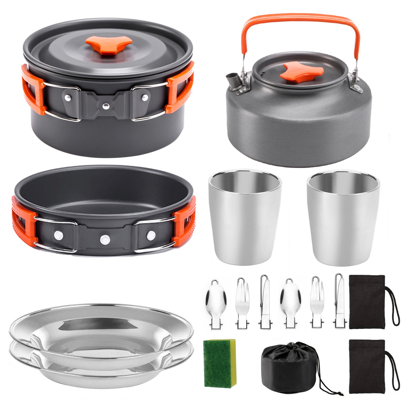 13pcs Outdoor Camping Cookware Set Marching Utensils Tableware Cooking Stove Kit Travel Pan Hiking Picnic Camping Tools: Orange