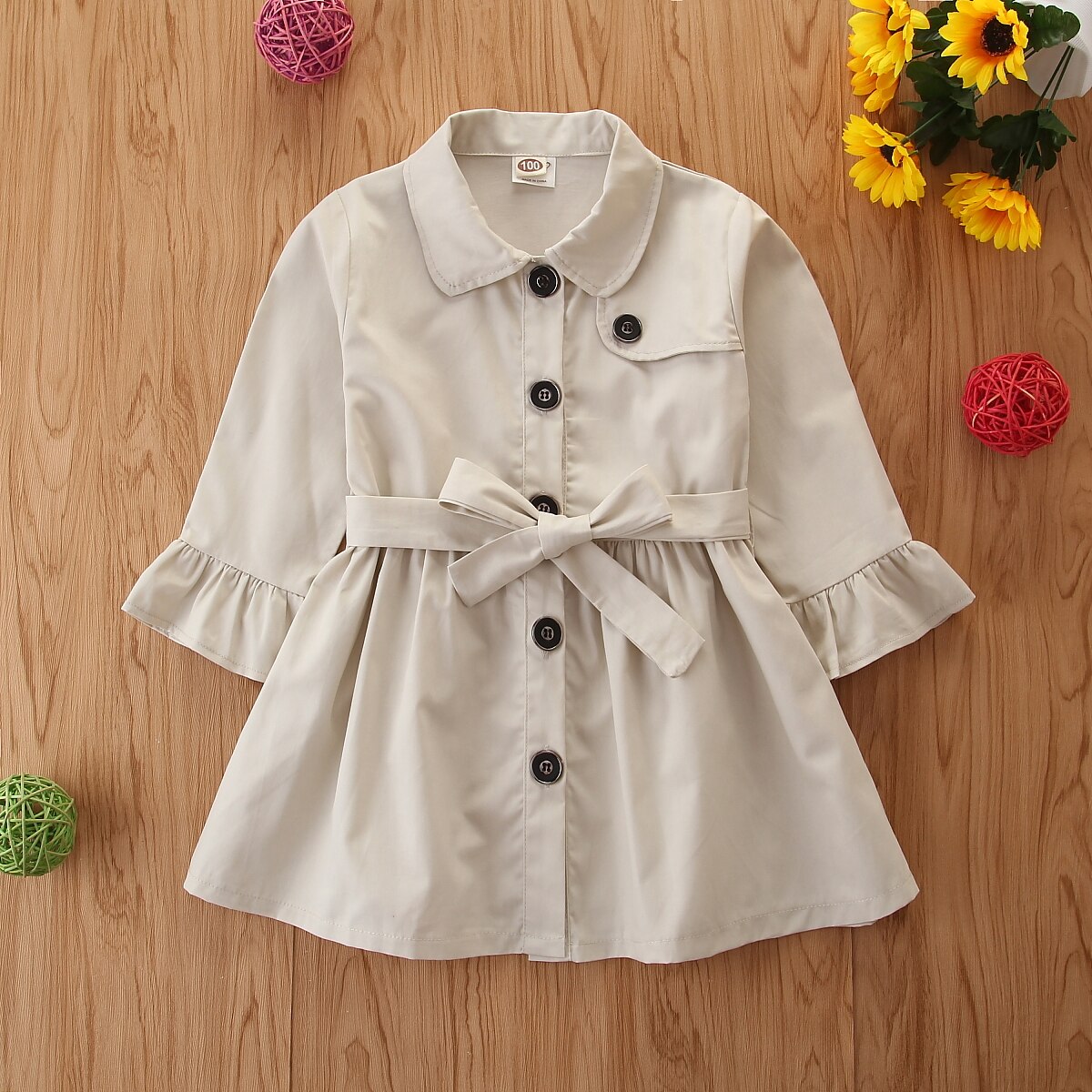 Fall Spring Kids Girls Trench Coat Solid Girls British Style Single-breasted Long-sleeved Trench Cardigan Clothes