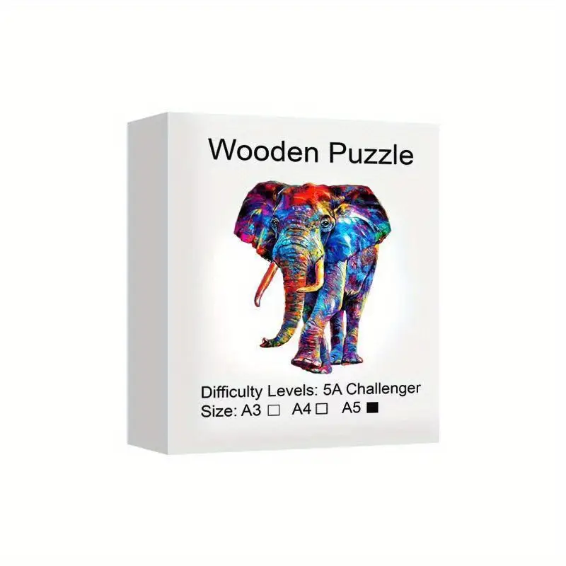 Juego de rompecabezas de madera de elefante, piezas en forma de animal, rompecabezas, juguetes con paquete, de Navidad, decoración del hogar, juego familiar: Gris