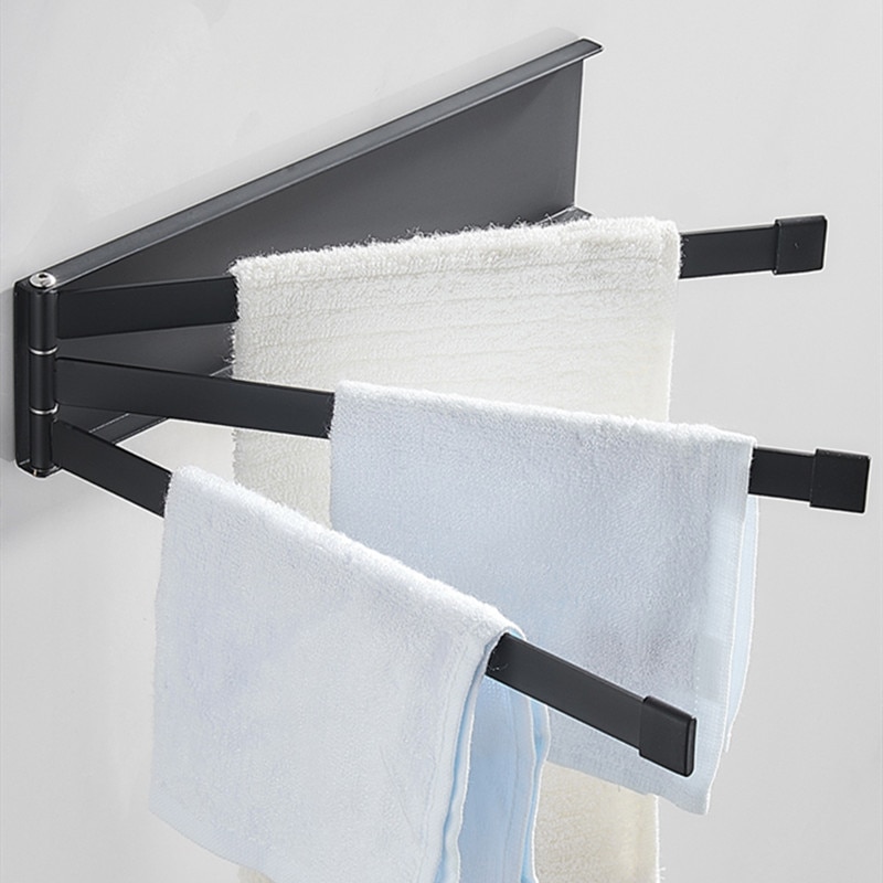 Towel Rack Free Drill Bathroom Folding Movable Three-Pole Multi-Bar Rotating Towel Rod Adhesive Invisible Towel Bar