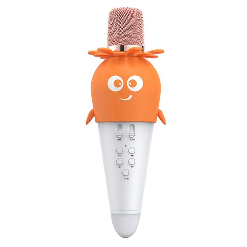 Wireless Bluetooth Microphone Handheld Condenser Mic Speaker with LED Lights Record Function Karaoke Mic for Kids: Orange   White