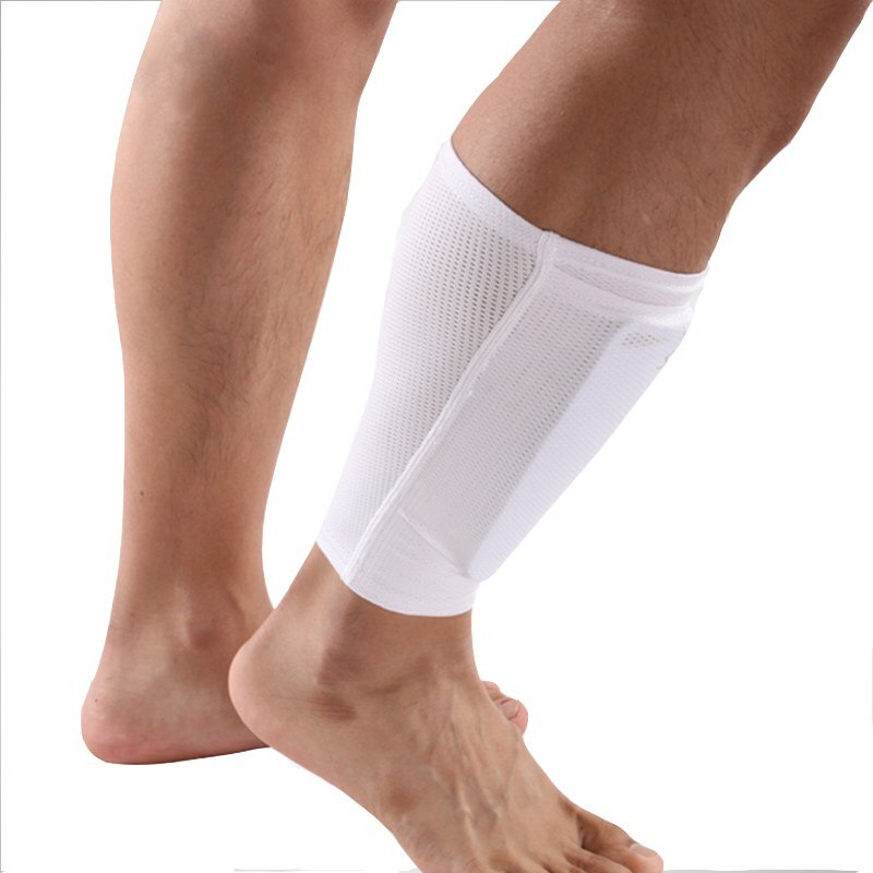 FußBall Schienbein Wachen Kalb Unterstützung Schutz FußBall Schienbein Wachen Torwart FußBall Bein Ärmel Schutz Pads Socken mit schild: Weiß / S